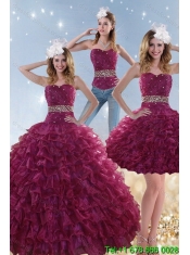 Cheap Exquisite Burgundy Sweet 15 Dresses with Beading and Ruffles