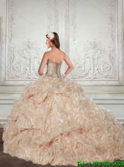 Cheap Feminine Champagne Sweetheart 2015 Quinceanera Dresses with Beading and Ruffles