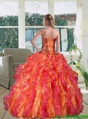 Cheap Multi Color Strapless Quince Dress with Beading and Ruffles