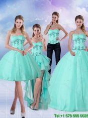 Cheap Pretty Apple Green Sweetheart 2015 Quinceanera Dress with Appliques and Beading