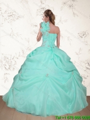 Cheap Pretty Beading and Appliques 2015 Dress for Quince in Apple Green