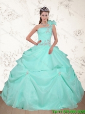 Cheap Pretty Beading and Appliques 2015 Dress for Quince in Apple Green