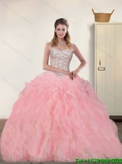 Cheap Sweetheart 2015 Baby Pink Quinceanera Dresses with Beading and Ruffles