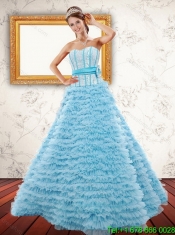 Classical 2015 Light Blue Quinceanera Dresses with Beading and Ruffled Layers