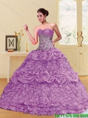 Classical Lilac Beaded Sweetheart Quinceanera Dresses with Pick Ups for 2015