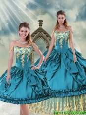 Classical Off The Shoulder Teal Sweet 15 Dresses with Pick-ups and Embroidery