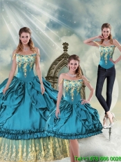 Classical Off The Shoulder Teal Sweet 15 Dresses with Pick-ups and Embroidery