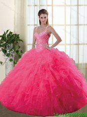 Classical Spaghetti Straps Orange Red Quinceanera Dresses with Beading and Ruffles