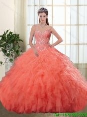 Classical Spaghetti Straps Orange Red Quinceanera Dresses with Beading and Ruffles