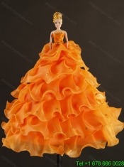 Classical Spaghetti Straps Orange Red Quinceanera Dresses with Beading and Ruffles