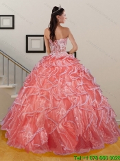Classical Watermelon Sweetheart Ruffled and Appliqued Quinceanera Dresses