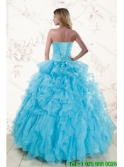 Elegant Baby Blue 2015 Prefect Sweet 16 Dresses with Beading and Ruffles