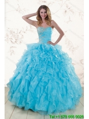 Elegant Baby Blue 2015 Prefect Sweet 16 Dresses with Beading and Ruffles