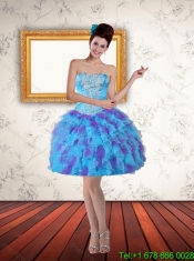 Elegant Beaded Strapless Multi Color Quinceanera Dresses with Ruffles and Sash