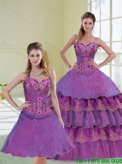 Elegant Beading and Ruffled Layers 2015 Quinceanera Dress in Purple