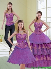 Elegant Beading and Ruffled Layers 2015 Quinceanera Dress in Purple