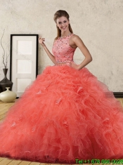 Elegant Champagne Scoop Quinceanera Dress with Beading and Ruffles