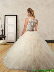 Elegant Champagne Scoop Quinceanera Dress with Beading and Ruffles