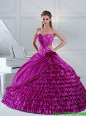 Elegant Fuchsia Quince Dress with Beading and Ruffled Layers for 2015