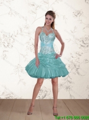 Elegant Halter Top Beading and Ruffles Dresses for Quince in Aqua Blue