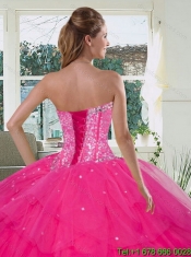 Elegant Hot Pink Sweetheart Quince Gowns with Ruffles and Beading