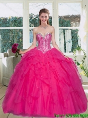 Elegant Hot Pink Sweetheart Quince Gowns with Ruffles and Beading