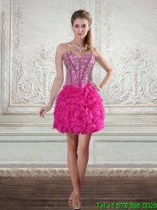 Elegant Hot Pink Sweetheart Quinceanera Gown with Beading and Ruffles