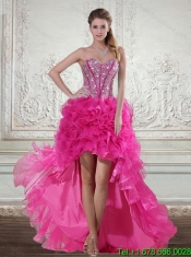 Elegant Hot Pink Sweetheart Quinceanera Gown with Beading and Ruffles