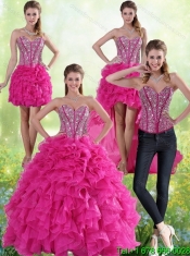 Elegant Hot Pink Sweetheart Quinceanera Gown with Beading and Ruffles