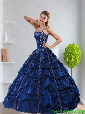 Elegant Navy Blue 2015 Quinceanera Dress with Pick-ups and Beading