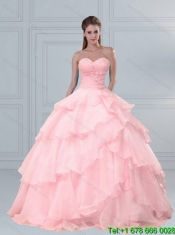 Elegant Pink Sweetheart Beaded Quinceanera Dresses with Ruffled Layers