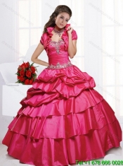 Elegant Red Quinceanera Dresses with Appliques and Pick-ups for 2015
