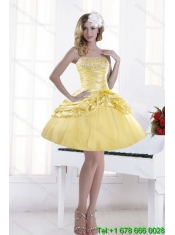 Elegant Strapless 2015 Beading Quince Dresses with Beadings and Pick Ups