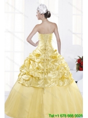 Elegant Strapless 2015 Beading Quince Dresses with Beadings and Pick Ups