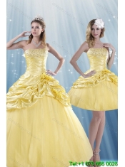 Elegant Strapless 2015 Beading Quince Dresses with Beadings and Pick Ups