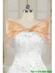 Elegant Strapless Leopard 2015 Gold Quince Dress with Ruffled Layers and Beading