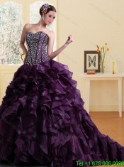 Elegant Sweetheart Burgundy Quinceanera Dress with Ruffles and Beading