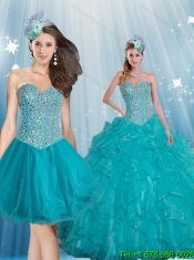 Elegant Turquoise Sweetheart 2015 Quinceanera Dresses with Beading