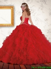 Exquisite Red 2015 Cheap Quinceanera Dress with Beading and Ruffles
