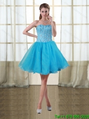 Gorgeous Detachable Baby Blue Strapless Cheap Quinceanera Dress with Beading