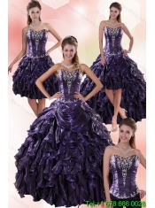 Luxurious Sweetheart Ball Gown Purple 15th Birthday Quince Dresses with Embroidery