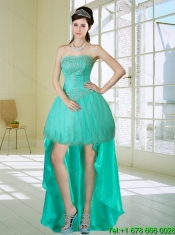 Perfect Appliques and Beading Strapless Sweet 15 Dress in Apple Green