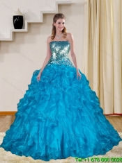 Perfect Baby Blue Quince Dresses with Ruffles and Sequins for 2015