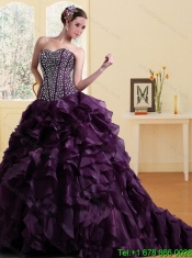 Perfect Burgundy Sweetheart Quince Dress with Ruffles and Beading