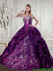 Perfect Embroidery Strapless Quinceanera Dress in Purple for 2015
