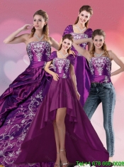 Perfect Embroidery Strapless Quinceanera Dress in Purple for 2015