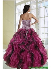 Perfect Multi Color Strapless Dress for Quince with Leopard Print