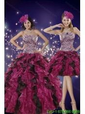 Perfect Multi Color Strapless Dress for Quince with Leopard Print