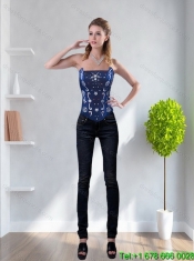 Perfect Navy Blue Quince Dress with Pick-ups and Beading for 2015