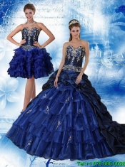 Perfect Navy Blue Sweetheart Quinceanera Dress with Ruffles and Embroidery